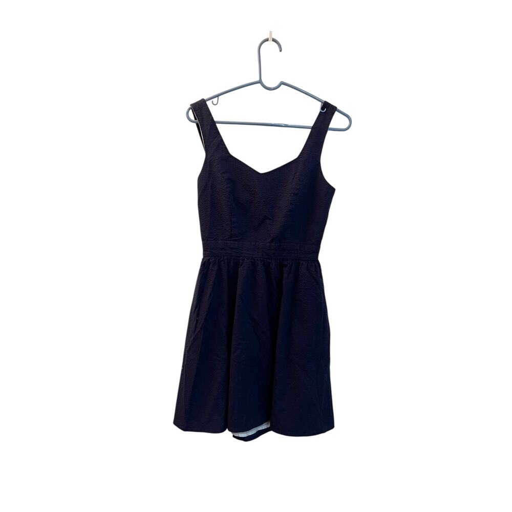 Lauren James Seersucker Blue Sundress Women’s Size Medium Fit & Flare Classic